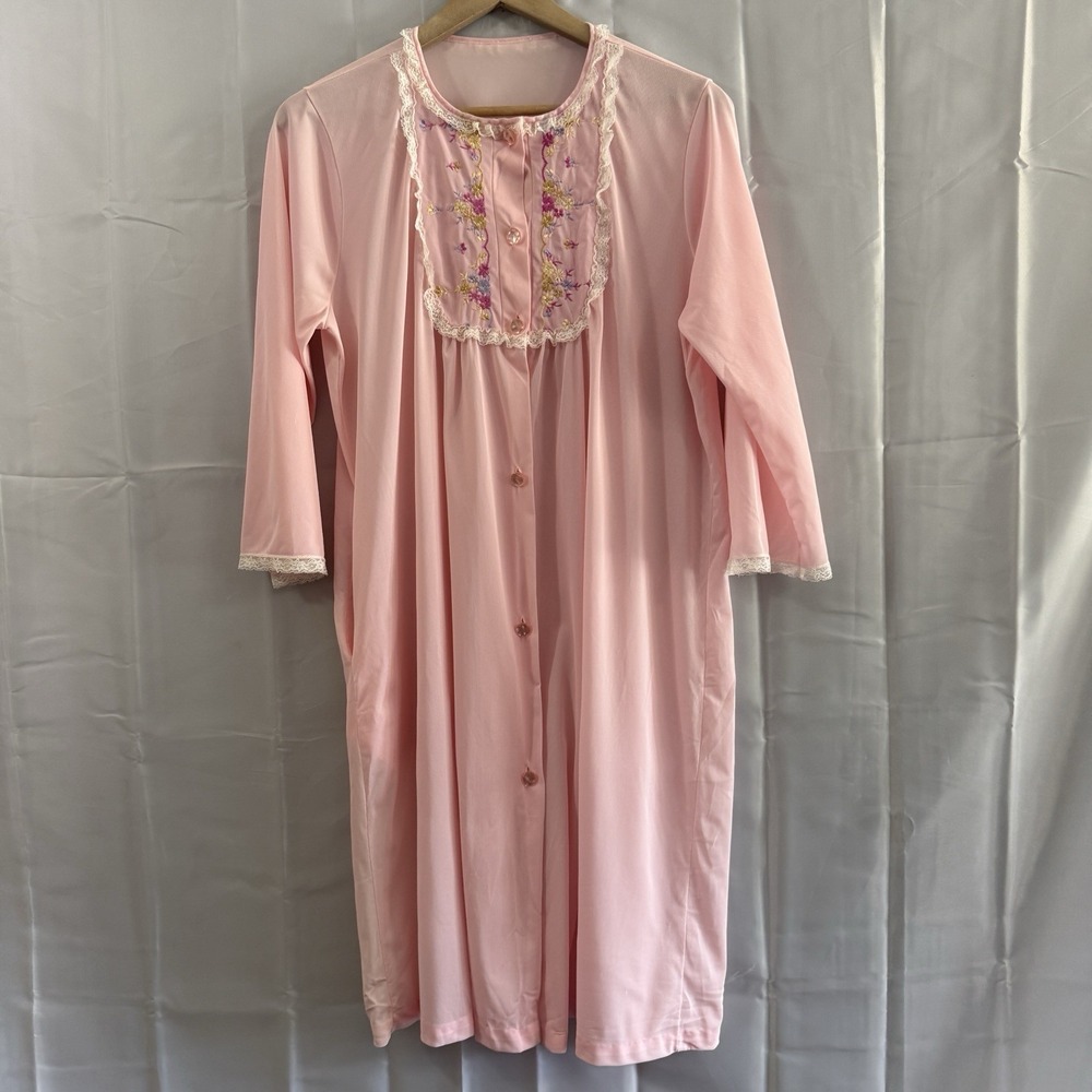 Vintage Robe House Coat Muumuu Womens Pink Good Lace Union Grandma L Cottagecore